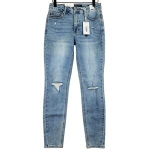 Judy Blue JB88797 Tummy Control Skinny Jeans Womens 7/28 Light Blue Distressed